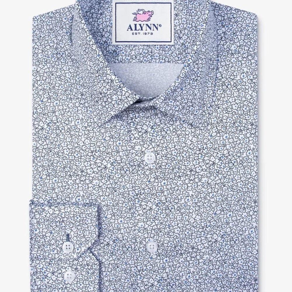 Alynn White with Black Floral Print Slim Fit Dress Shirt